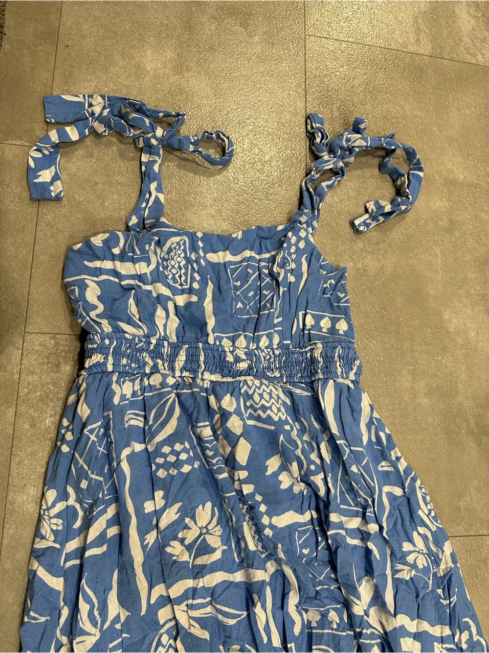 Light Blue Tie-Strap Sundress with White Trim